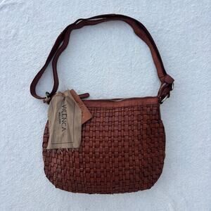 Vilenca Holland Genuine Leather Woven Crossbody Hobo Brown Shoulder Bag Purse